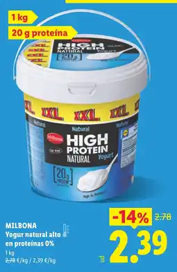 Lidl MILBONA Yogur natural alto en proteínas 0% oferta