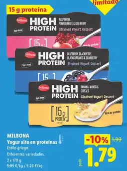 Lidl MILBONA Yogur alto en proteínas oferta