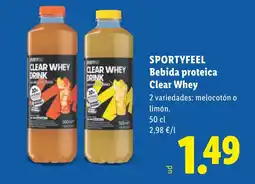 Lidl SPORTYFEEL Bebida proteica Clear Whey oferta