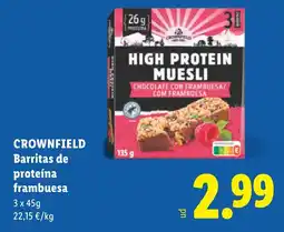 Lidl CROWNFIELD Barritas de proteína frambuesa oferta
