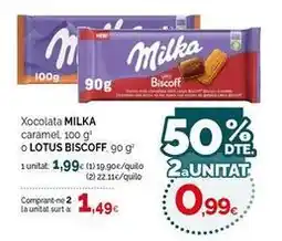 Condis Milka - xocolata caramel o lotus biscoff oferta