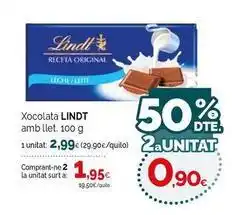 Condis Lindt - xocolata amb llet oferta