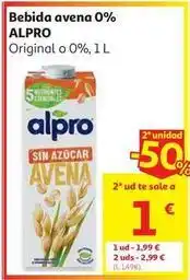 Alcampo Bebida avena 0% azucar alpro caja 6x1l oferta