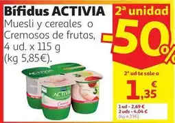 Alcampo Bifidus cremoso fresa activia 4x115grs oferta