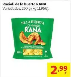 Alcampo Raviolis crema calabaza cebolla caramel.huerta rana 250g oferta