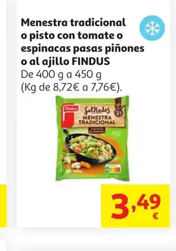 Alcampo FINDUS Menestra tradicional o pisto con tomate o espinacas pasas piñones o al ajillo oferta