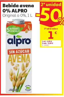 Alcampo ALPRO Bebida avena 0% oferta