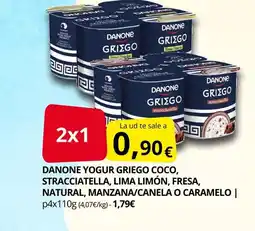 Supermercados MAS DANONE Yogur griego coco, stracciatella, lima limón, fresa, natural, manzana/canela o caramelo oferta