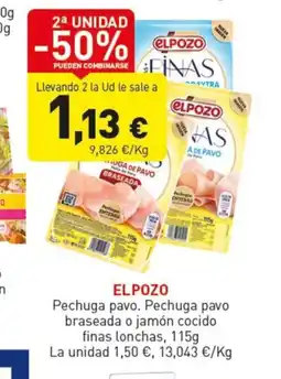 Hiperber ELPOZO Pechuga pavo. Pechuga pavo braseada o jamón cocido finas lonchas oferta