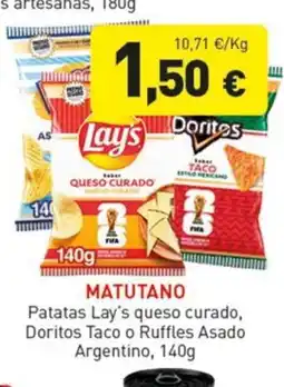 Hiperber MATUTANO Patatas Lay's queso curado, Doritos Taco o Ruffles Asado Argentino oferta