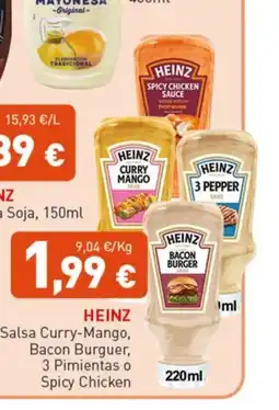Hiperber HEINZ Salsa Curry-Mango, Bacon Burguer, 3 Pimientas o Spicy Chicken oferta