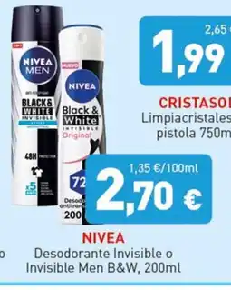 Hiperber NIVEA Desodorante Invisible o Invisible Men B&W oferta