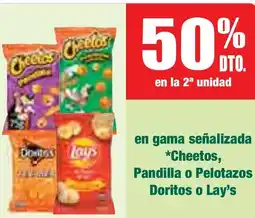 mYm supermercados En gama señalizada cheetos, pandilla o pelotazos doritos o lay's oferta