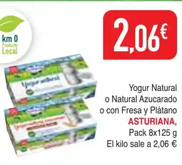 mYm supermercados ASTURIANA Yogur Natural o Natural Azucarado o con Fresa y Plátano oferta