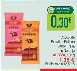 mYm supermercados ALTEZA Chocolate Extrafino Relleno Sabor Fresa o Naranja oferta