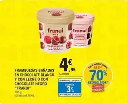 E.Leclerc Franui - frambuesas banadas en chocolate blanco y con leche o con chocolate negro oferta