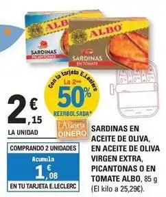 E.Leclerc Albo - sardinas en aceite de oliva, en aceite de oliva virgen extra, picantonas o en tomate oferta