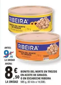 E.Leclerc Ribeira - bonito del norte en trozos en aceite de girasol o en escabeche oferta