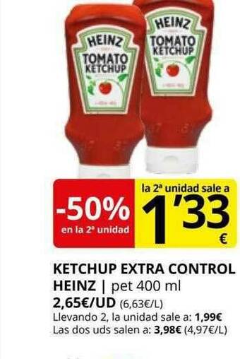 Supermercados MAS -50% En La 2a Unidad Ketchup Extra Control Heinz oferta