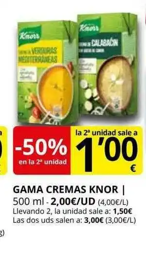 Supermercados MAS -50% En La 2a Unidad Gama Cremas Knor oferta