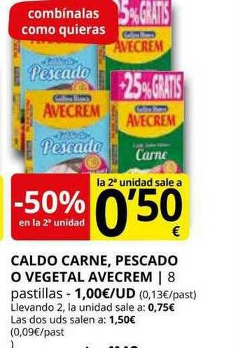 Supermercados MAS -50% En La 2a Unidad Caldo Carne Pescado O Vegetal Avecrem oferta