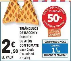 E.Leclerc Triángulos de bacon y queso o de atun con tomate oferta