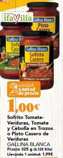 Gadis Gallina blanca - sofrito tomate verduras, tomate y cebolla en trozos o pisto casero de verduras oferta