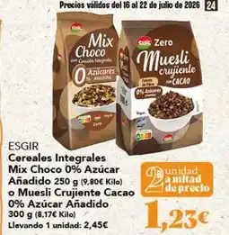 Gadis Esgir - cereales integrales mix choco 0% azucar anadido o muesli crujiente cacao 0% azucar anadido oferta