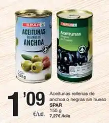 SPAR Fragadis Spar - aceitunas rellenas de anchoa o negras sin hueso oferta