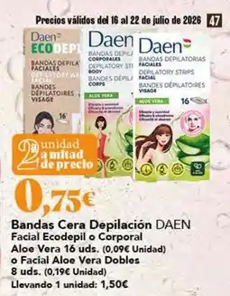 Gadis Bandas cera depilación facial ecodepil o corporal aloe vera 16 uds oferta