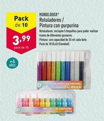 ALDI Mundo Diver Rotuladores Pintura Con Purpurina oferta