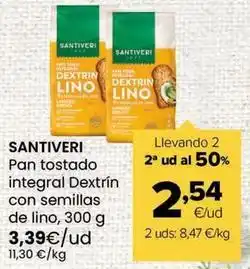 Autoservicios Familia Santiveri - pan tostado integral dextrin con semillas de lino oferta