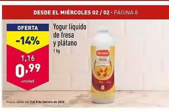 ALDI Yogur Liquido De Fresa Y Platano oferta