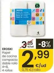 Eroski Eroski - papel de cocina compacto doble rollo oferta