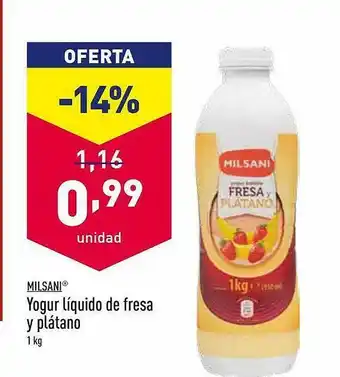 ALDI Milsani Yogur Liquido De Fresa Y Platano oferta