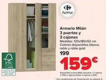 Carrefour home - armario milán 3 puertas y 3 cajones