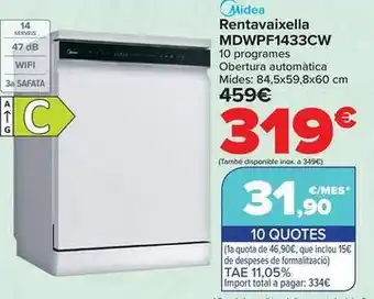 Midea - lavavajillas mdwpf1433cw