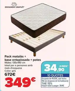 Carrefour Pack colchón + base tapizada + patas oferta
