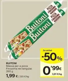 Caprabo Buitoni - massa per a pizza finissima rectangular oferta