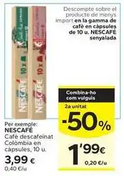 Caprabo Nescafé - cafe descafeïnat colombia en capsules oferta
