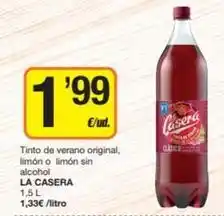 Economy Cash La casera - tinto de verano original, limon o limon sin alcohol oferta