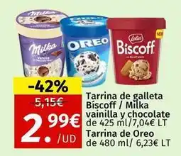 Maskom Supermercados Oreo - tarrina de galleta biscoff / milka vainilla y chocolate oferta