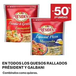 Supercor PRÉSIDENT y GALBANI En todos los quesos rallados oferta