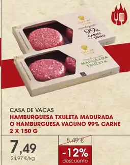 Supermercados Plaza Casa de vacas hamburguesa txuleta madurada o hamburguesa vacuno 99% carne oferta