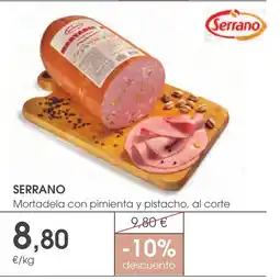 Supermercados Plaza SERRANO Mortadela con pimienta y pistacho, al corte oferta