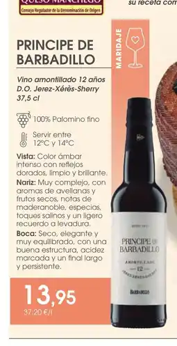 Supermercados Plaza PRINCIPE DE BARBADILLO Vino amontillado 12 años D.O. Jerez-Xérès-Sherry oferta
