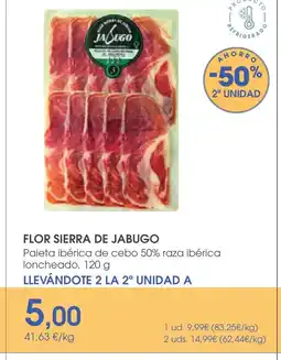 Supermercados Plaza FLOR SIERRA DE JABUGO Paleta ibérica de cebo 50% raza ibérica loncheado oferta