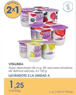 Supermercados Plaza VITALINEA Yogur desnatado 0% m.g. 0% azúcares añadidos, de distintos sabores oferta