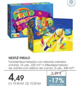 Supermercados Plaza Nestlé pirulo fantasmikos helados con sabores variados a frutas, 15 uds.,o mikolápiz helado de vainilla con relleno de cacao oferta