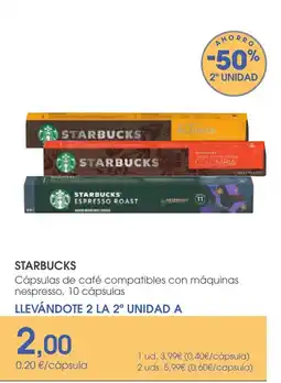 Supermercados Plaza STARBUCKS Cápsulas de café compatibles con máquinas nespresso, 10 cápsulas oferta